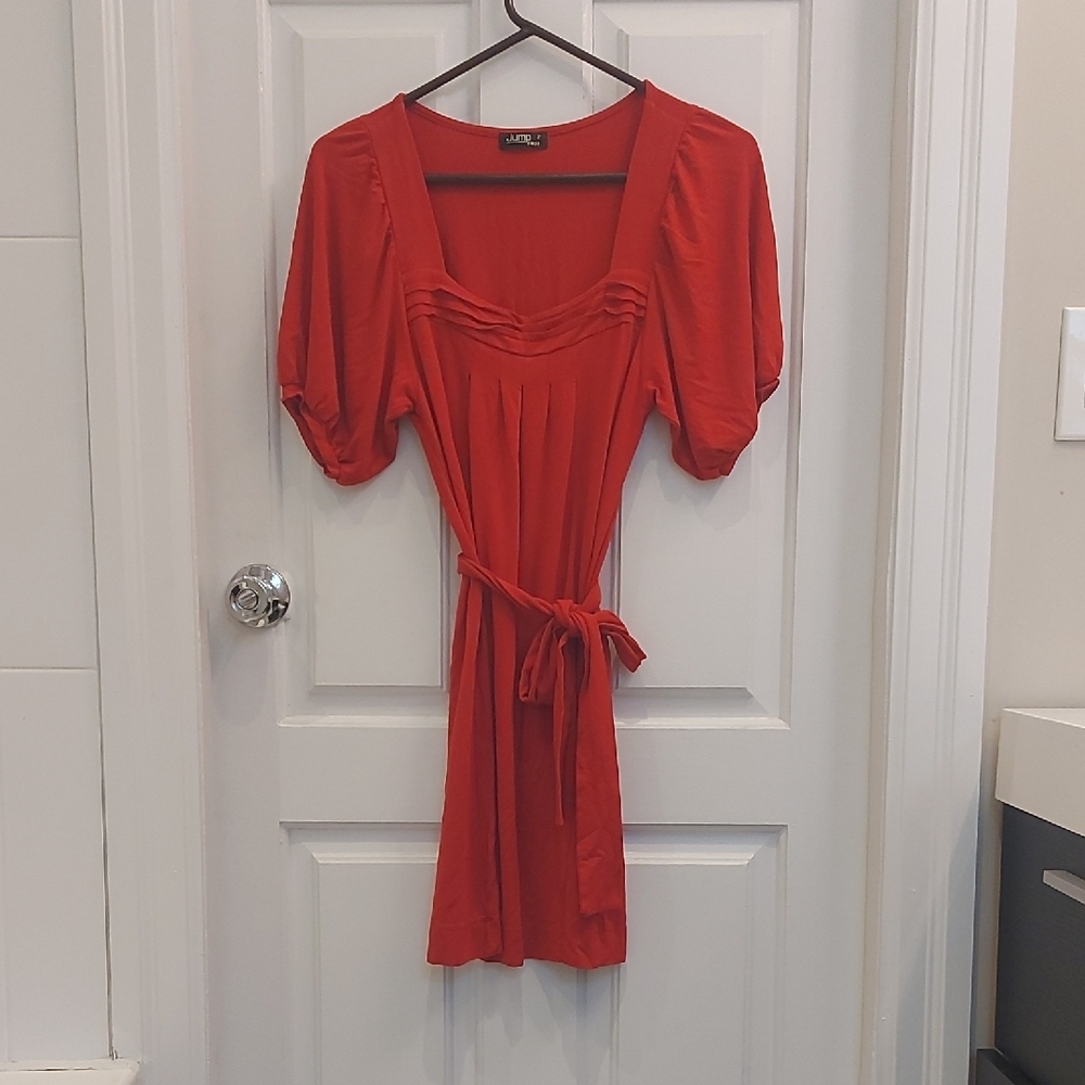 Jump Red Mini Dress with Tie Waist